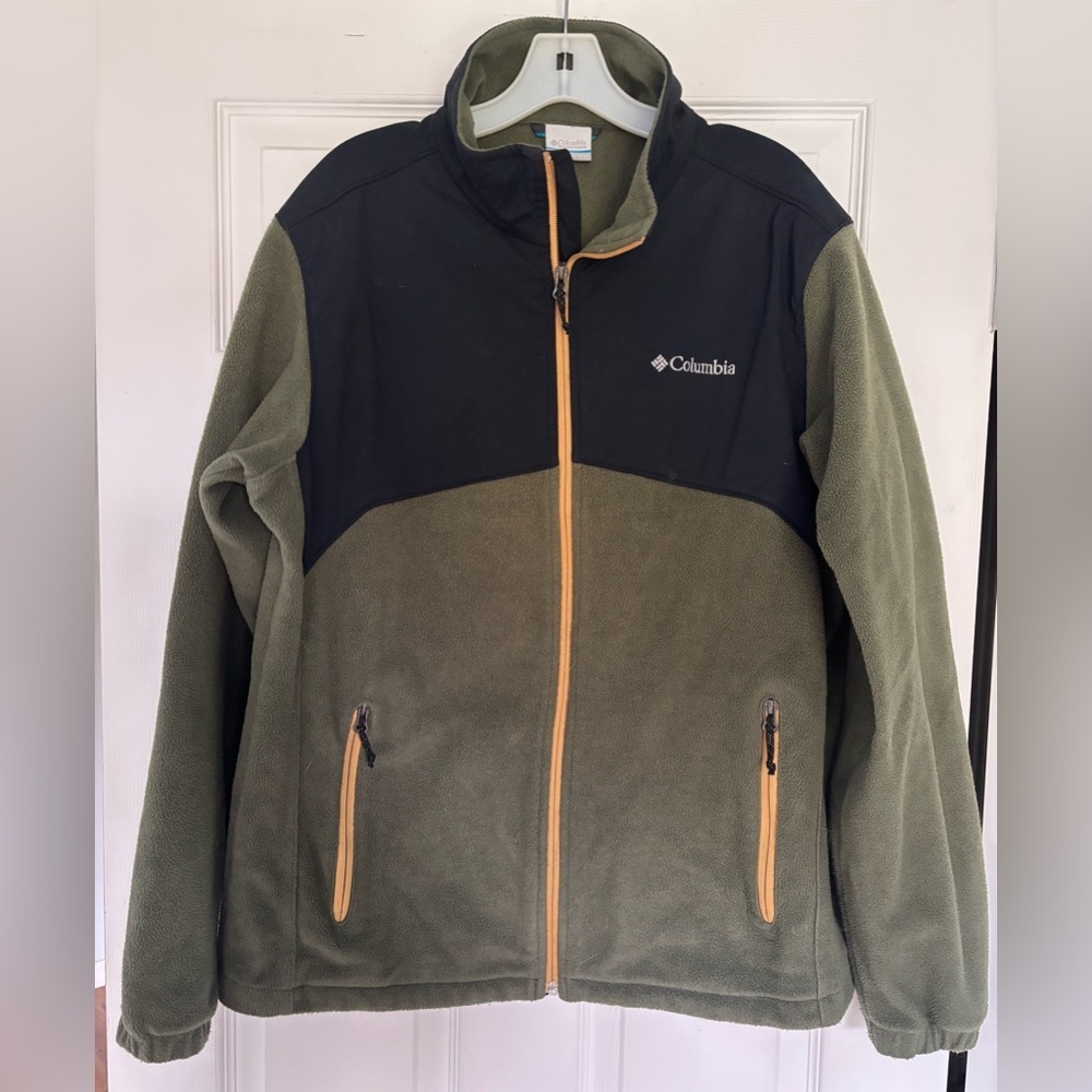Columbia Green Black Fleece Full Zip Up Fleece Sweater Jacket Men's Size: Large